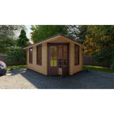 Cabaña esquinera 28mm Reem1 4.5mx3m Cabaña de troncos de lado derecho L1