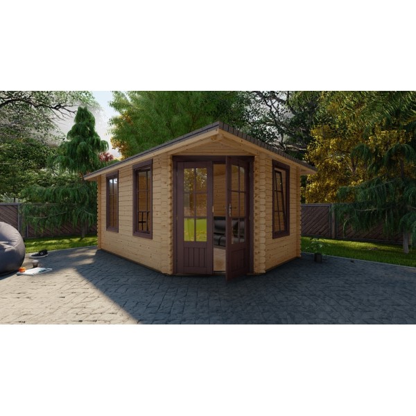Cabaña esquinera 28mm Reem1 4.5mx3m Cabaña de troncos de lado derecho L1