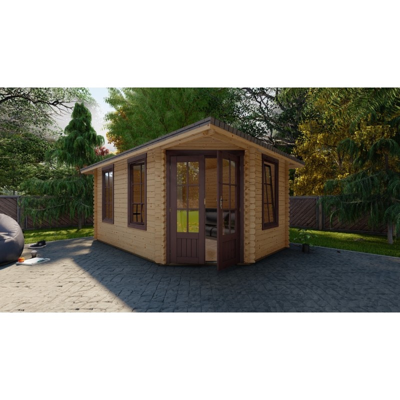 Cabaña esquinera 28mm Reem1 4.5mx3m Cabaña de troncos de lado derecho L1