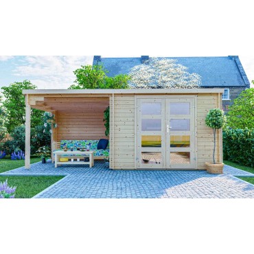 Caseta de jardín Niklas de 28 mm con porche lateral 3mx2,4m+2,4m