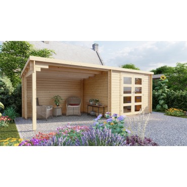 Caseta de jardín Niklasso de 28 mm con porche lateral 3mx2,4m+3m