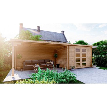 Caseta de jardín NiklassoXXL de 28 mm con porche lateral 3mx2,4m+4m